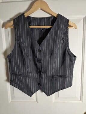 SHEIN Black Pinstripe Vest Size Large